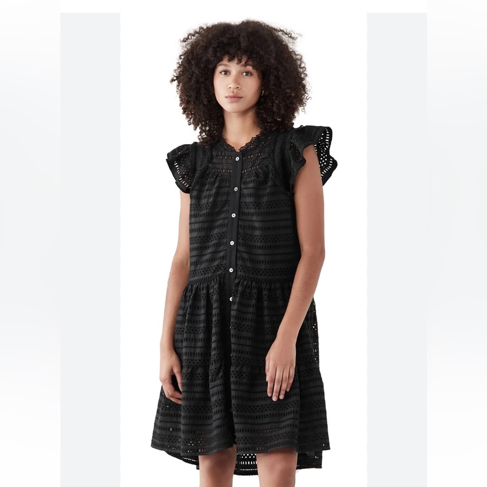 SEA NY multi tiered eyelet black dress